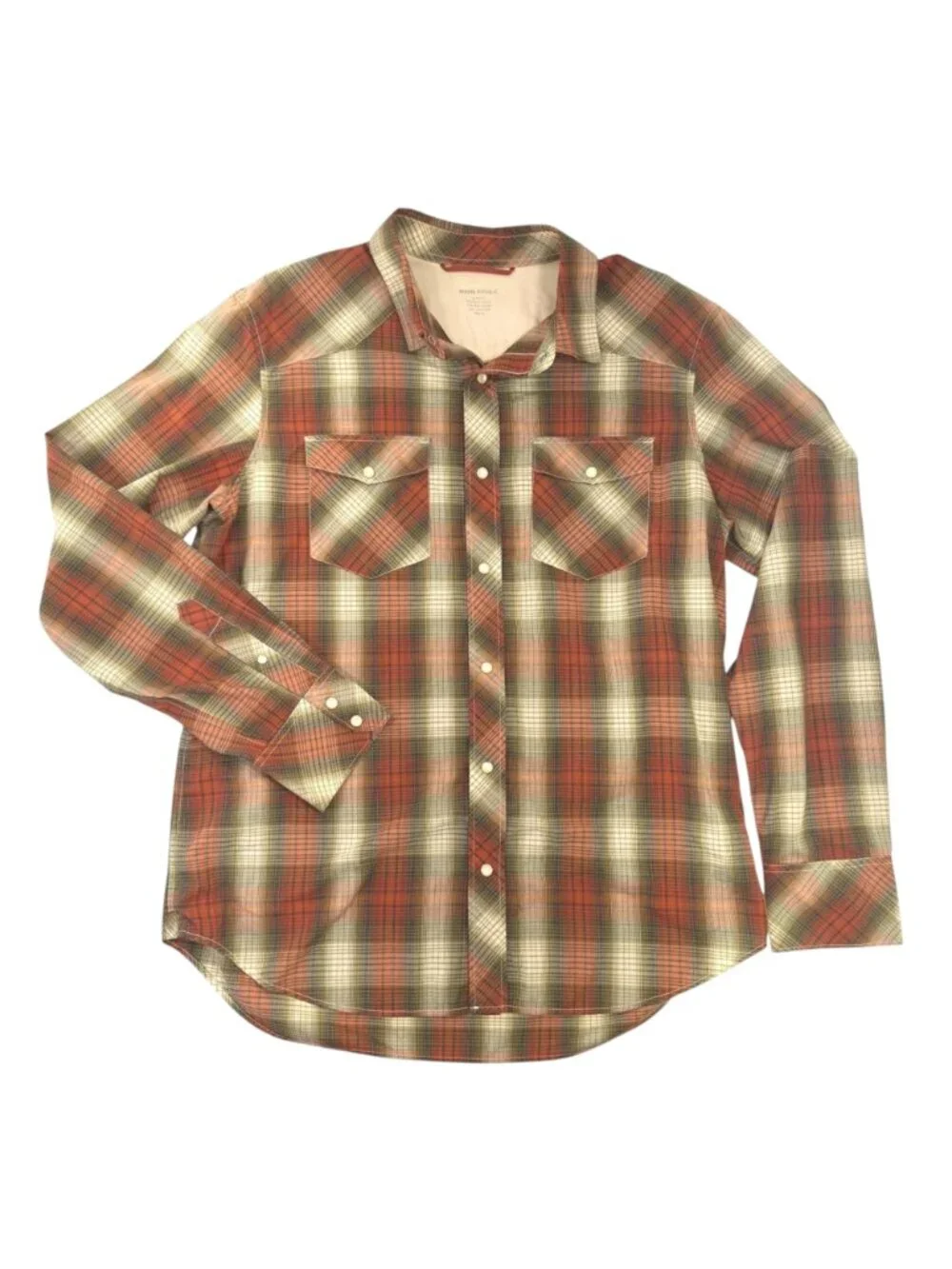 Banana Republic Mens Plaid Pearl Snap Button-Up Long Sleeve Shirt Slim Fit Large